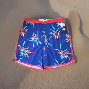 Hot Coals Men’s 8" Swim Trunks XL Elastic Waist BLUE Floral Print Boardshorts‎